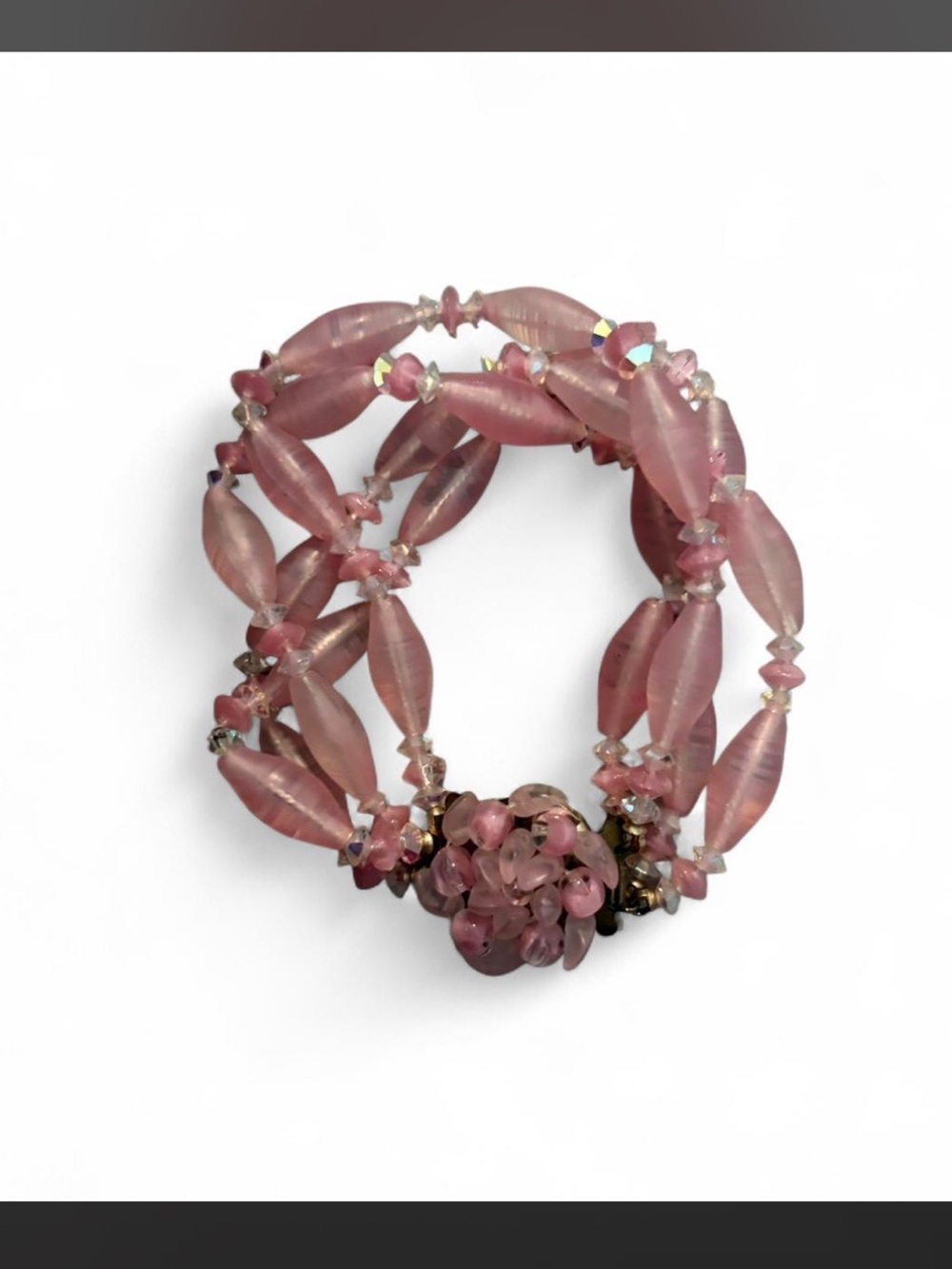 Antique Pink glass beaded bracelet from eastern Germany